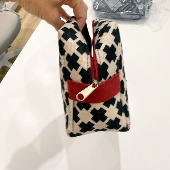 Spartina Cosmetic Makeup Bag 449 Accessory Canvas Multicolor Black Tan Carry On - Picture 3 of 12